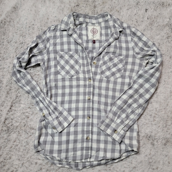 SO Plaid Flannel Shirt | Gray and White | Size Small - Picture 2 of 7